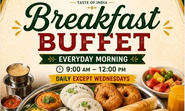 $9.99 breakfast buffet daily, 9am–noon