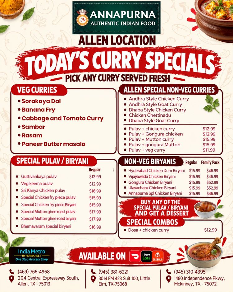 Annapurna Authentic Indian Cuisine, Dallas, promotional poster