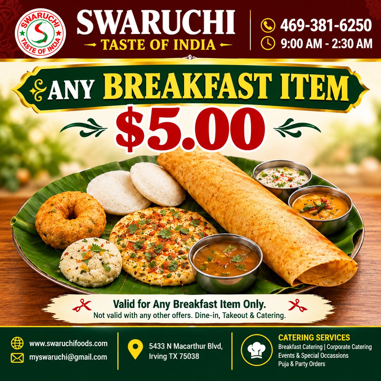 Swaruchi Taste of India, Irving, TX promotional poster