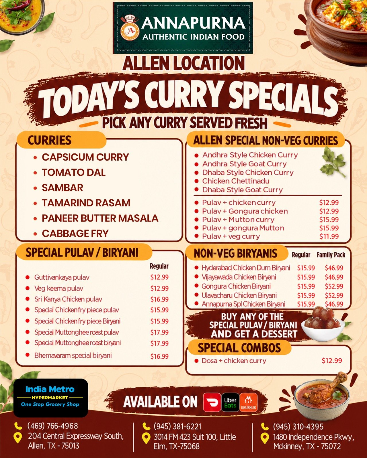 Annapurna Authentic Indian Cuisine, Dallas, promotional poster