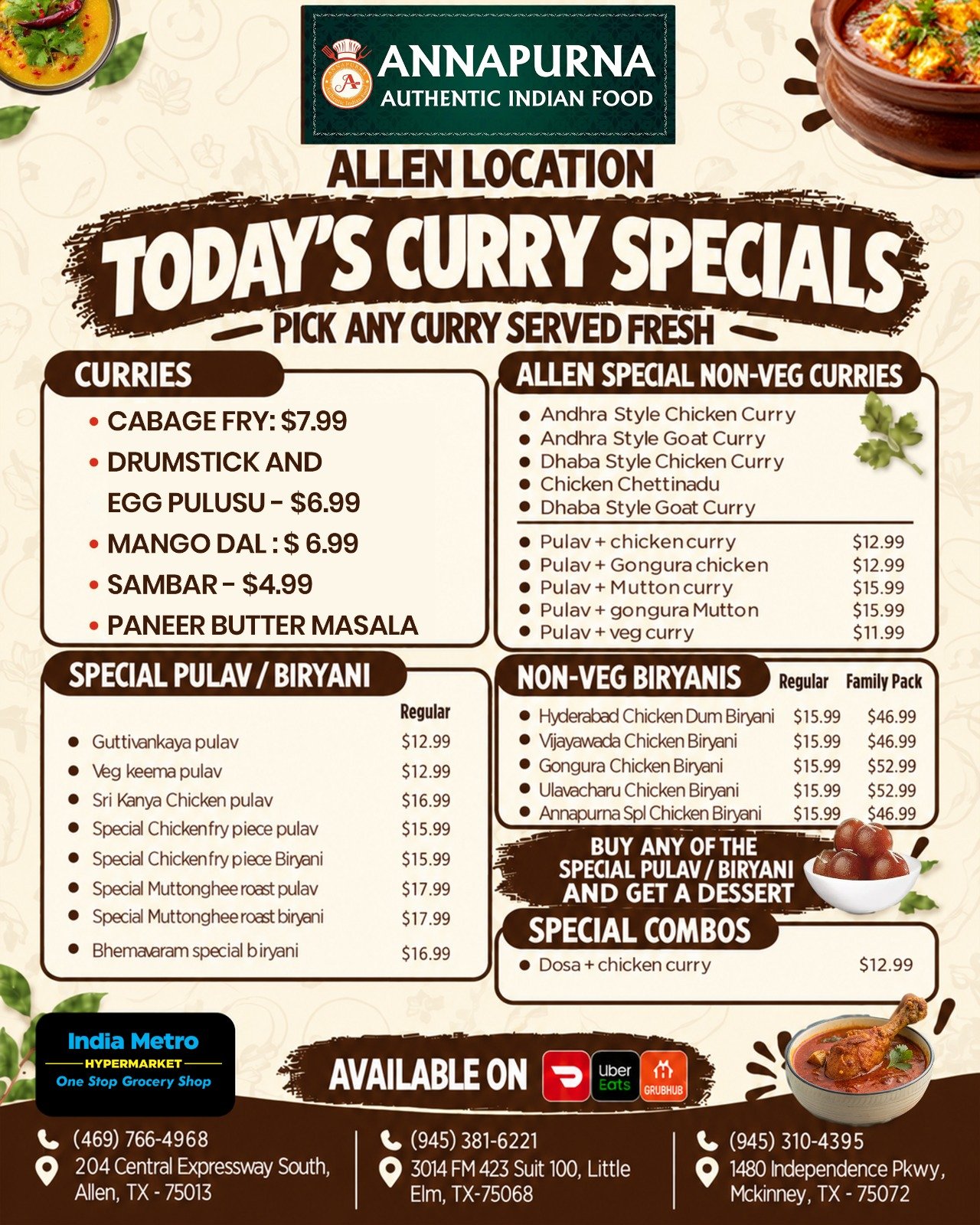 Annapurna Authentic Indian Cuisine, Dallas, promotional poster