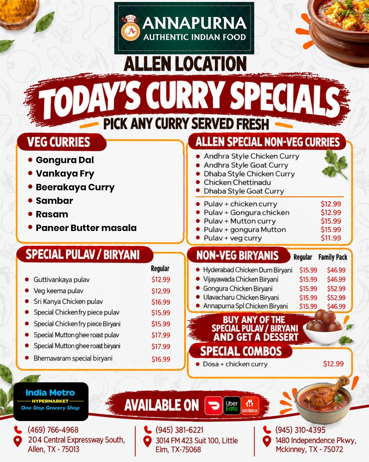 Annapurna Authentic Indian Cuisine, Dallas, promotional poster