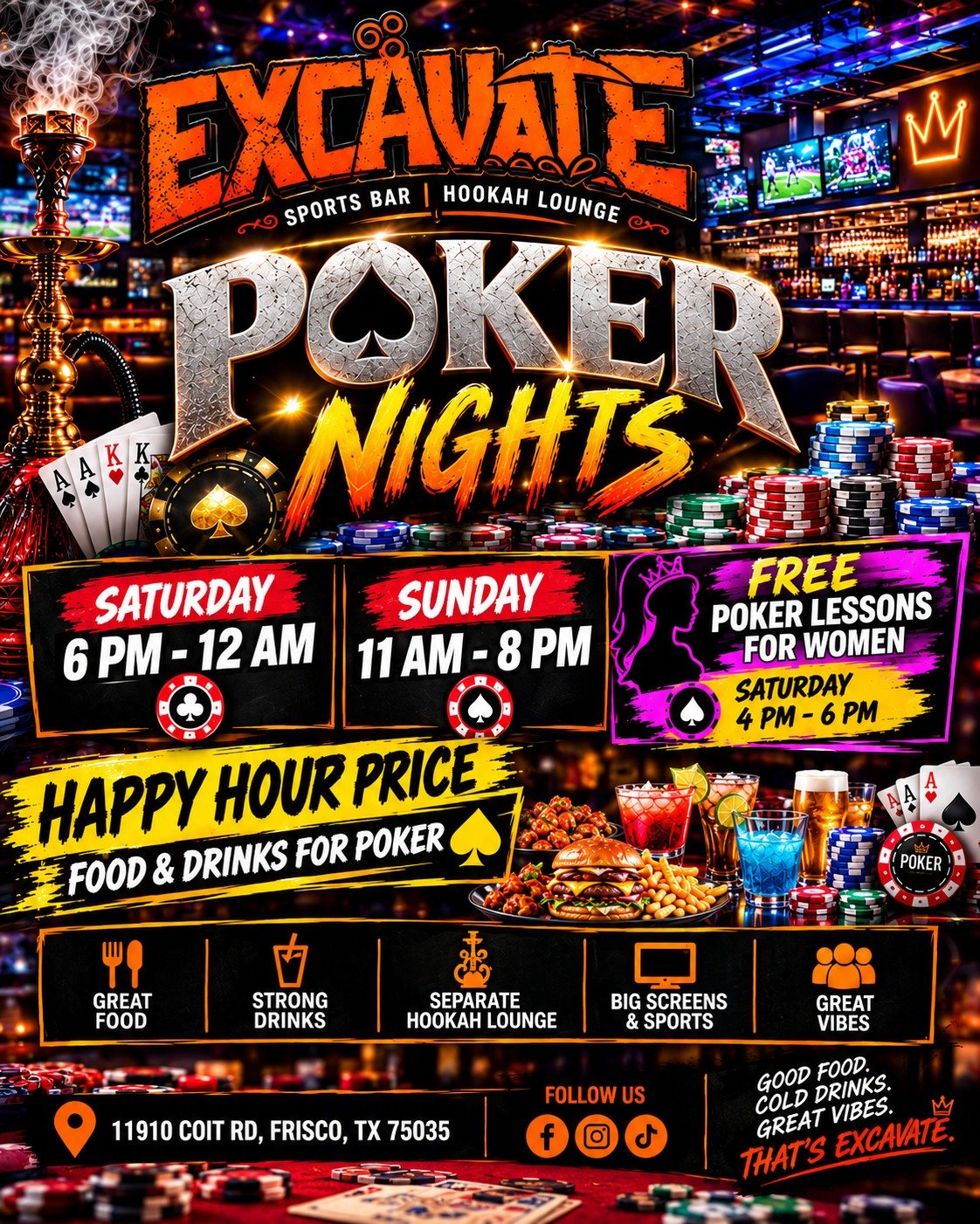 Excavate Sports Bar, Frisco, TX promotional poster