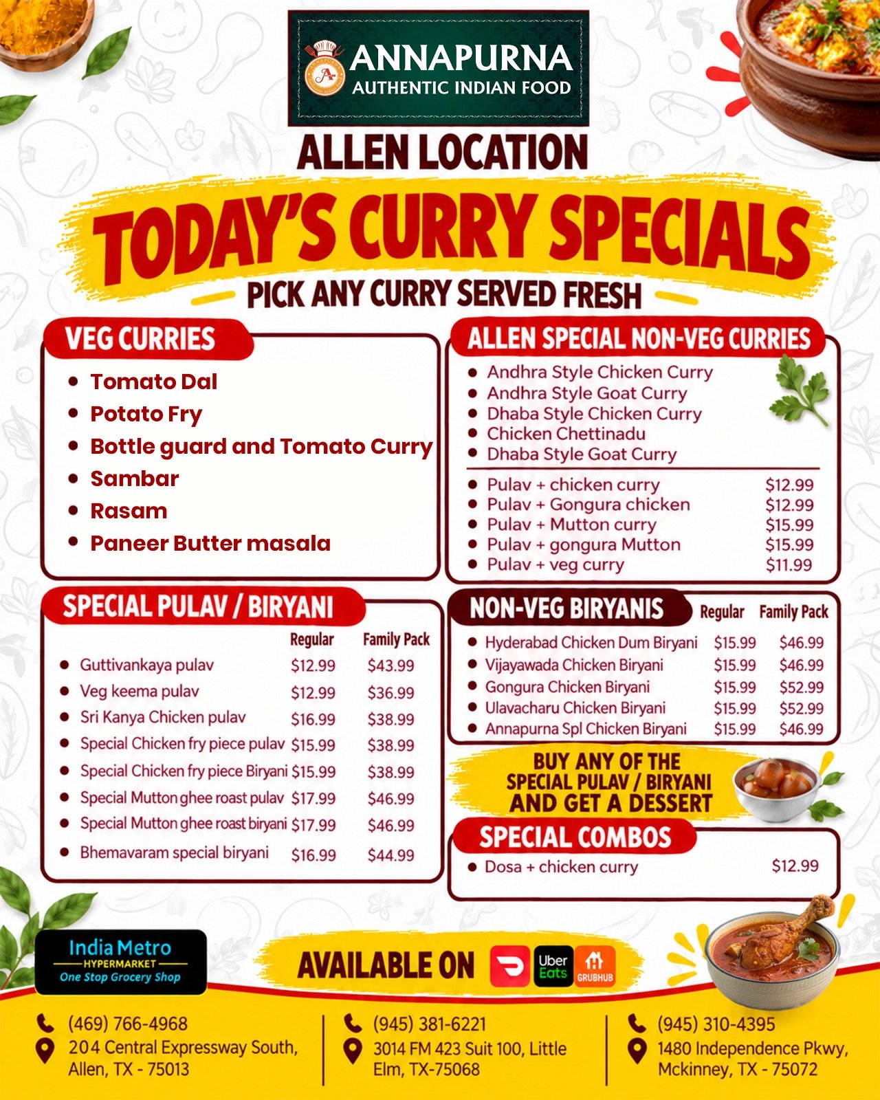 Annapurna Authentic Indian Cuisine, Dallas, promotional poster