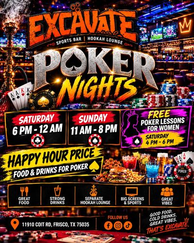 Excavate Sports Bar, Frisco, TX promo poster