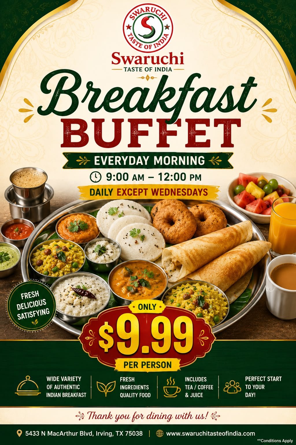Swaruchi Taste of India, Irving, TX promotional poster