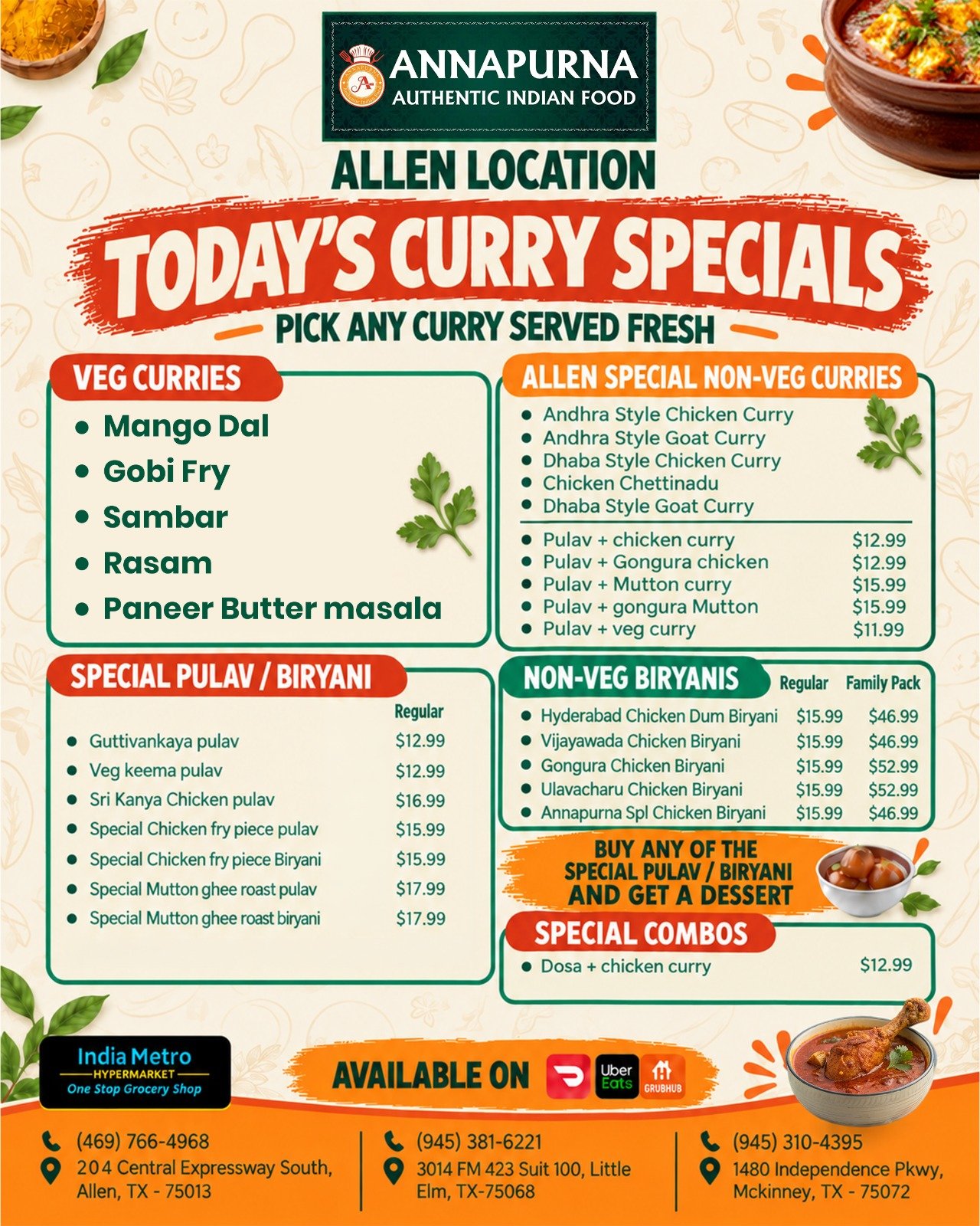Annapurna Authentic Indian Cuisine, Dallas, promotional poster
