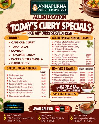 Annapurna Authentic Indian Cuisine, Dallas, promo poster
