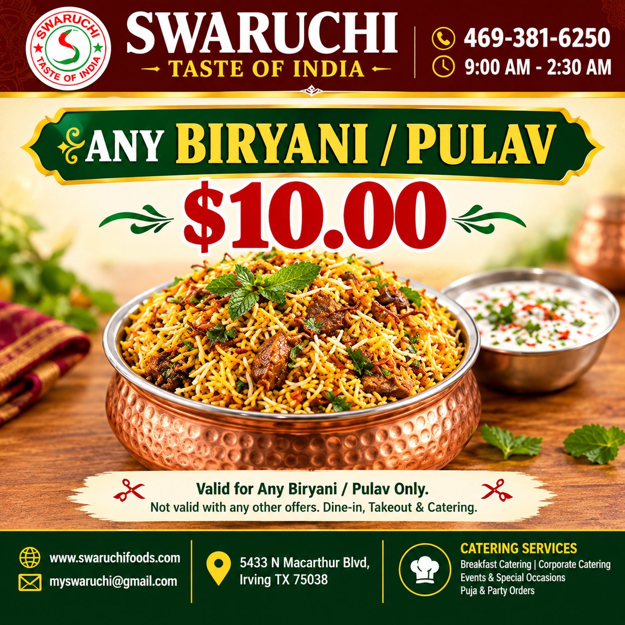 Swaruchi Taste of India, Irving, TX promotional poster